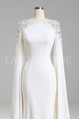 Satin Mermaid Cape Sleeve Dress