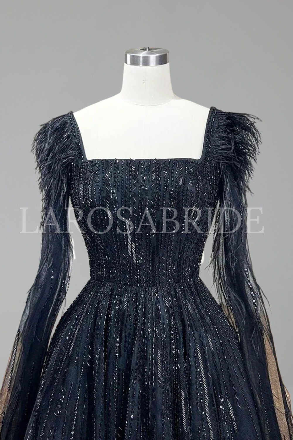 Feather Beaded Cape Dress - LAROSABRIDE