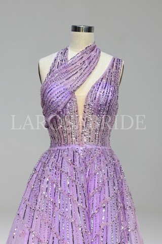 Beaded Lilac Evening Gown