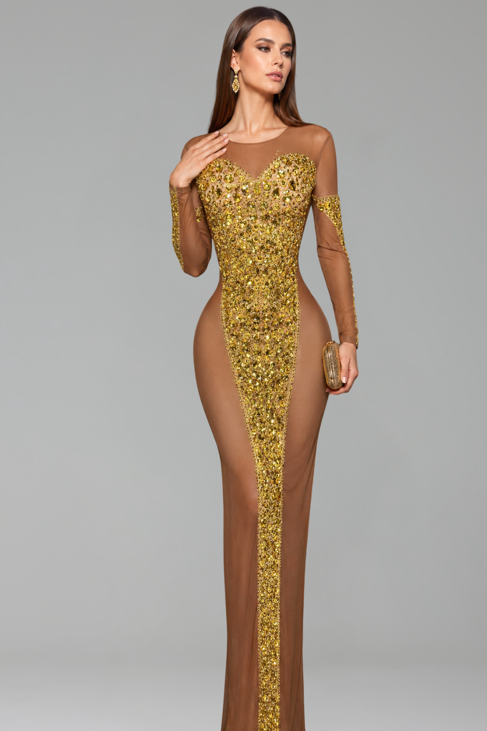 Crystal Embellished Illusion Gown - LAROSABRIDE