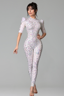 Crystal Embellished Illusion Jumpsuit - LAROSABRIDE