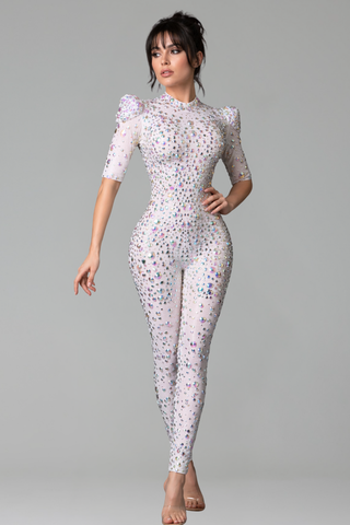 Crystal Embellished Illusion Jumpsuit - LAROSABRIDE