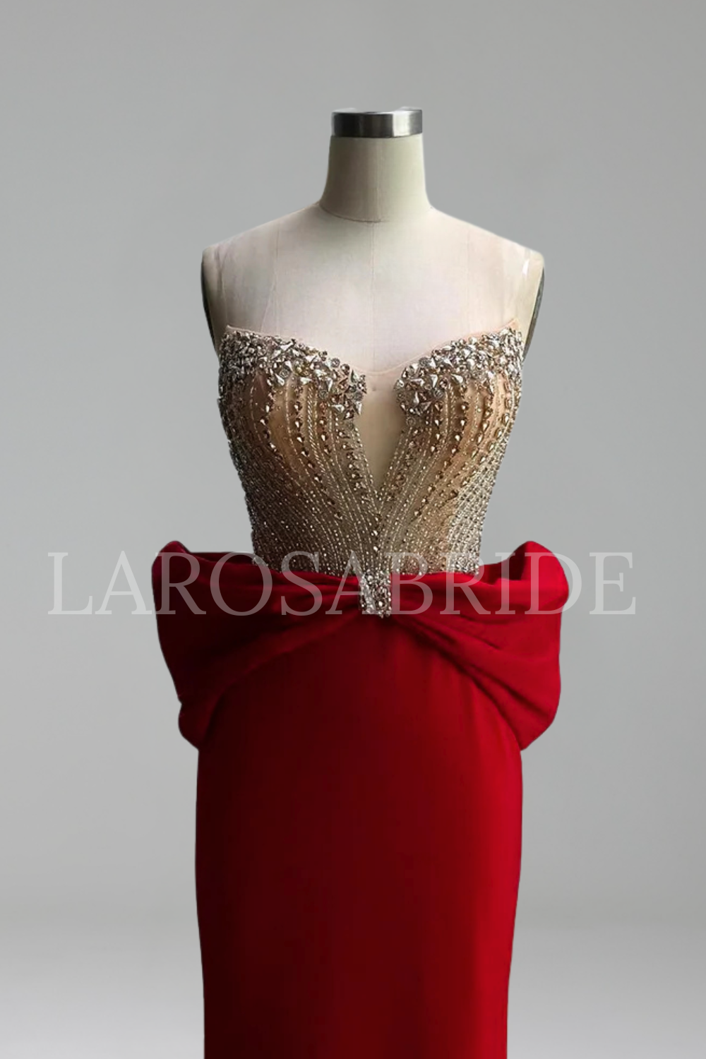 Crystal Beaded Bow Mermaid Gown