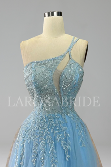Beaded One Shoulder A-Line Gown - LAROSABRIDE