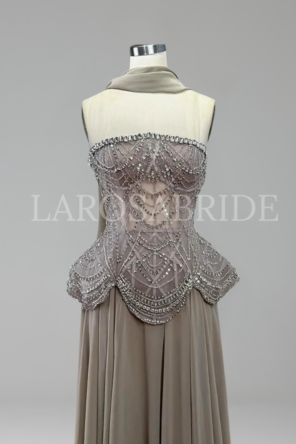 Beaded Chiffon Evening Dress - LAROSABRIDE