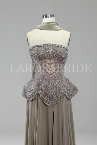 Beaded Chiffon Evening Dress - LAROSABRIDE