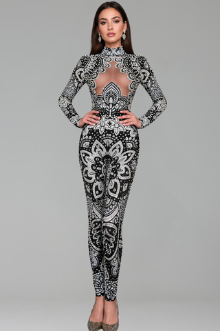 Baroque Crystal Illusion Jumpsuit - LAROSABRIDE