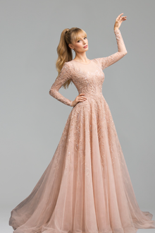 Beaded Long-Sleeve Evening Dress-Larosabride