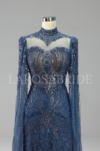 Modest Mermaid Cape Dress - LAROSABRIDE