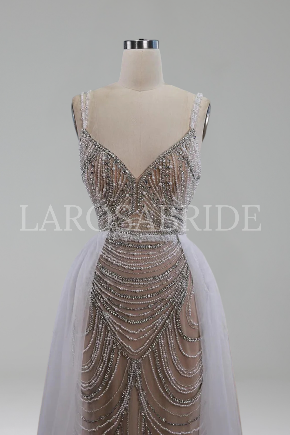 Beaded Spaghetti Strap Gown - LAROSABRIDE