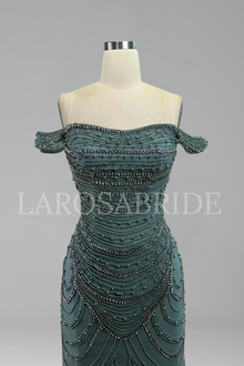Off Shoulder Pearl Mermaid Dress - LAROSABRIDE