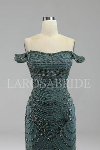 Off Shoulder Pearl Mermaid Dress - LAROSABRIDE