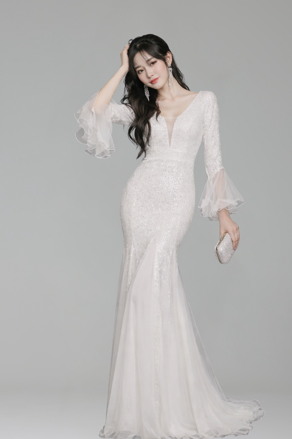 V-Neck Sequin Maxi Dress-Larosabride