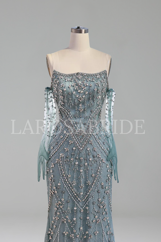 Crystal Beaded Mermaid Gown with Gloves - LAROSABRIDE