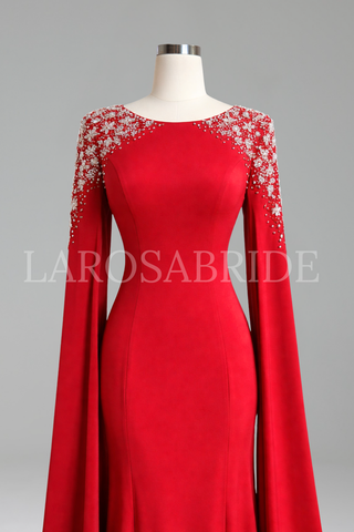 Satin Mermaid Cape Sleeve Dress