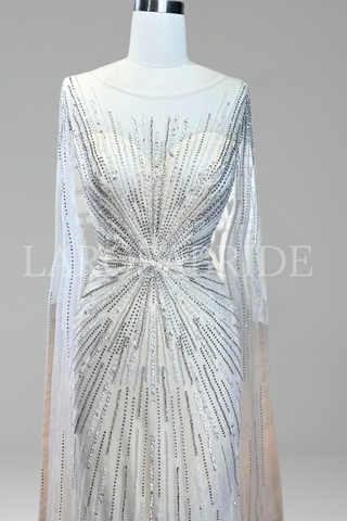 Feather Cape Sleeve Evening Dress