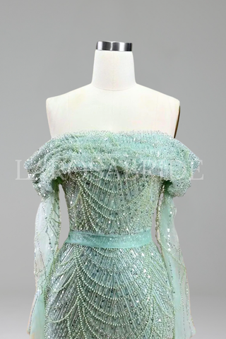 Boat Neck Mermaid Overskirt Dress
