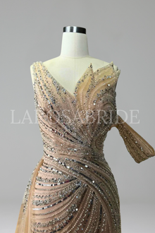 One Shoulder Beaded Mermaid Dress - LAROSABRIDE