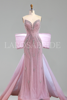 Pink Mermaid Dress Big Bow Backless - LAROSABRIDE