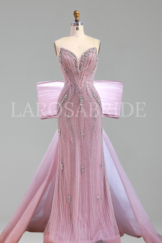 Pink Mermaid Dress Big Bow Backless - LAROSABRIDE