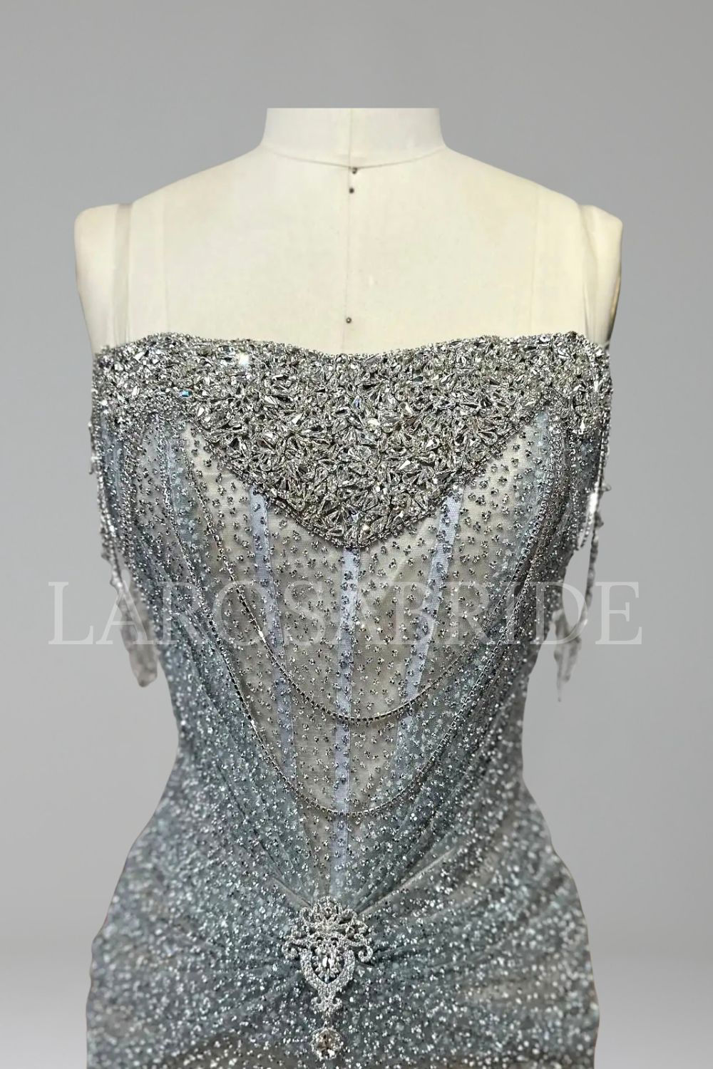 Beaded Crystal Strapless Dress - LAROSABRIDE