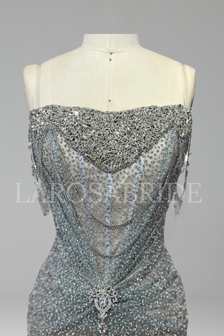 Beaded Crystal Strapless Dress - LAROSABRIDE