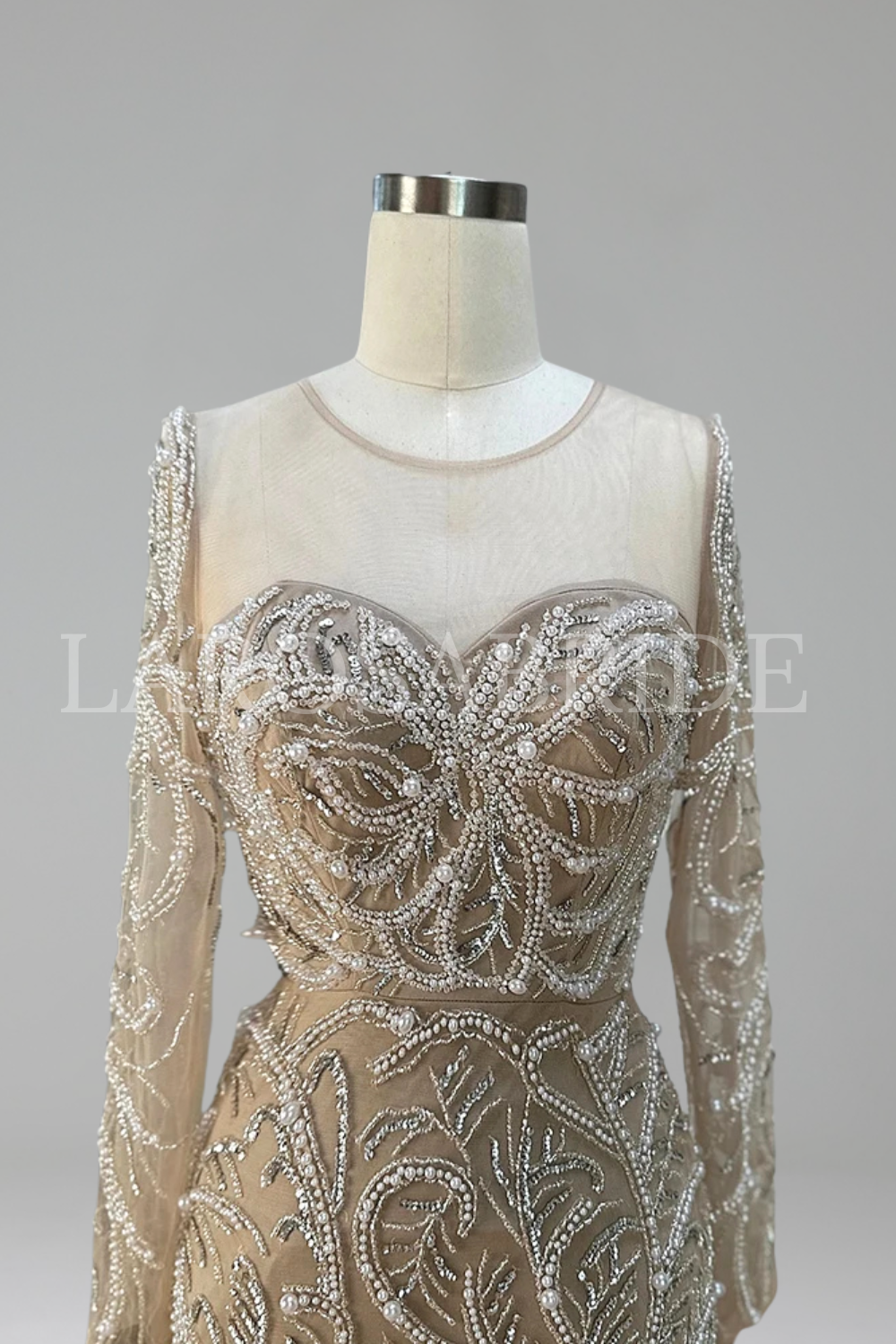Pearl Beaded Mermaid Gown - LAROSABRIDE