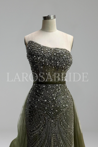 Beaded Dress with Detachable Overskirt - LAROSABRIDE