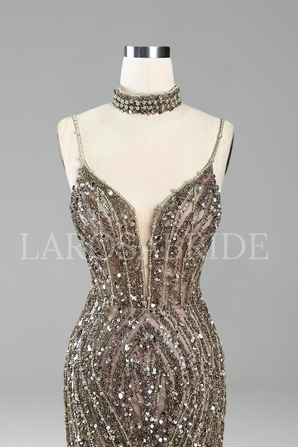 Spaghetti Beaded Split Mermaid Dress - LAROSABRIDE