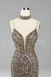 Spaghetti Beaded Split Mermaid Dress - LAROSABRIDE