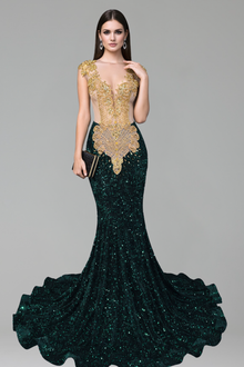 Illusion Neck Beaded Mermaid Gown - LAROSABRIDE