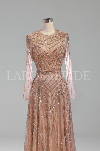 Beaded Long Sleeve Dress Gowns - LAROSABRIDE