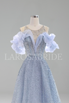 A-Line Evening Dress with Ruffle Sleeves - LAROSABRIDE