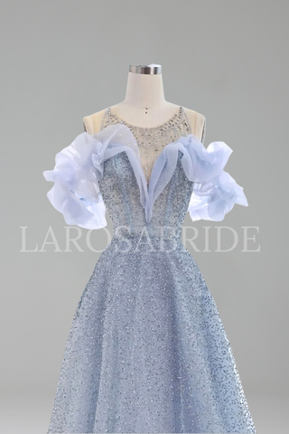 A-Line Evening Dress with Ruffle Sleeves - LAROSABRIDE
