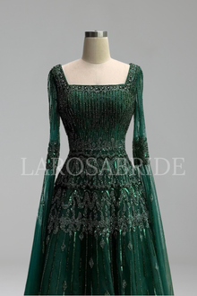 Beaded A-Line Cape Dress - LAROSABRIDE