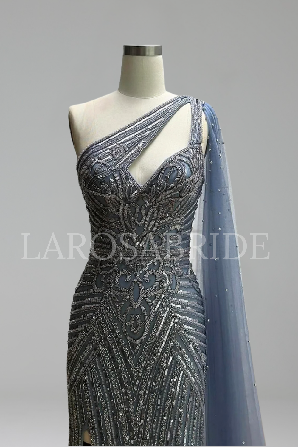 Beaded One Shoulder Mermaid Dress - LAROSABRIDE