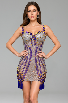 Beaded Tassel Mini Dress - LAROSABRIDE