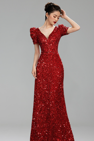 Sequin V-Neck Evening Dress-Larosabride