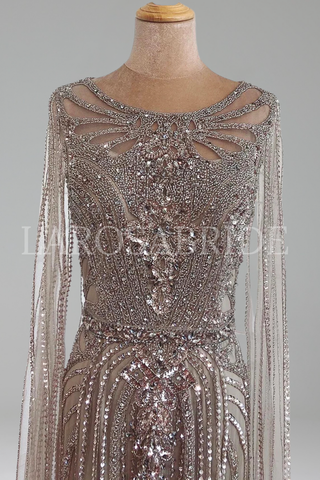Beaded Mermaid Cape Sleeve Dress