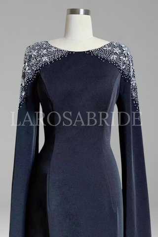 Satin Mermaid Cape Sleeve Dress