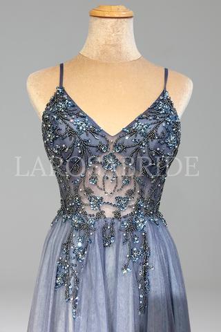 Backless Beaded A-Line Dress - LAROSABRIDE