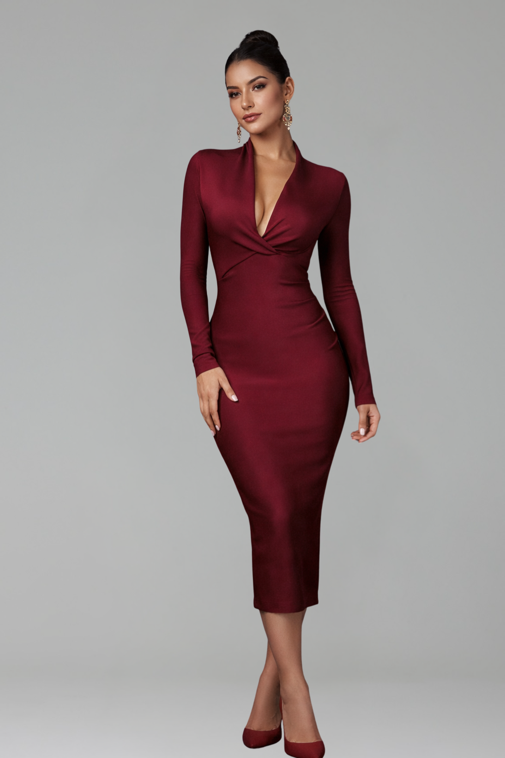 V-Neck Draped Bandage Dress-Larosabride