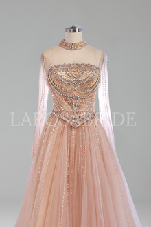Crystal Beaded Long Sleeve Dress - LAROSABRIDE