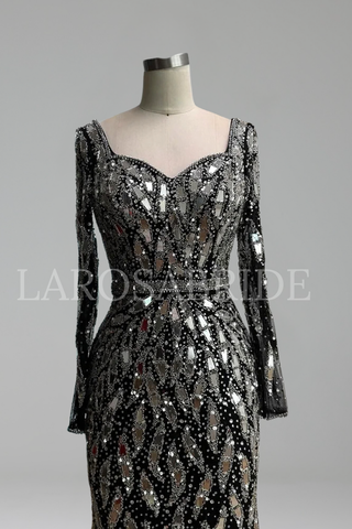 Long-Sleeve Sequin Dress - LAROSABRIDE