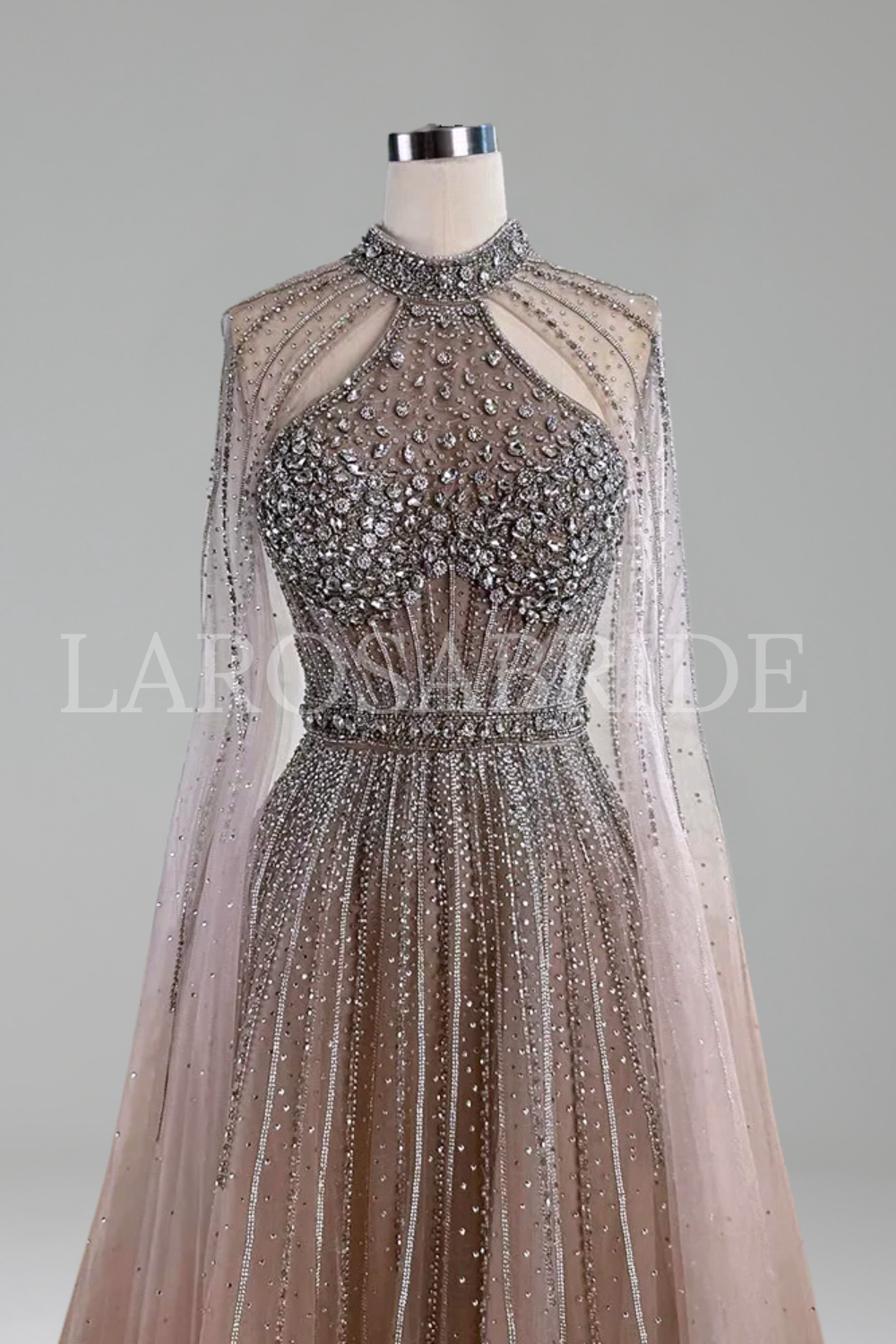 Crystal Beaded A-Line Cape Dress - LAROSABRIDE