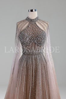 Crystal Beaded A-Line Cape Dress - LAROSABRIDE