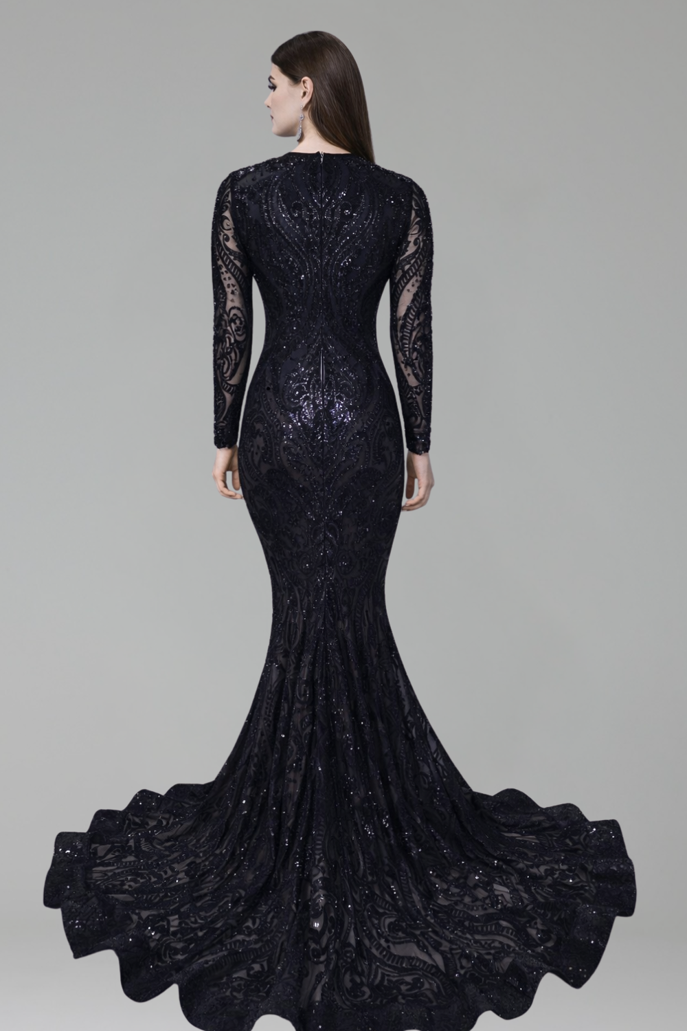Sheer Lace Long Sleeve Mermaid Gown - LAROSABRIDE
