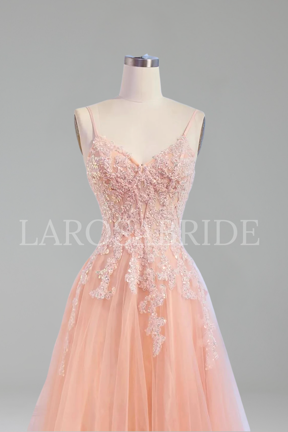 Straps Beaded A Line Prom Dresses - LAROSABRIDE