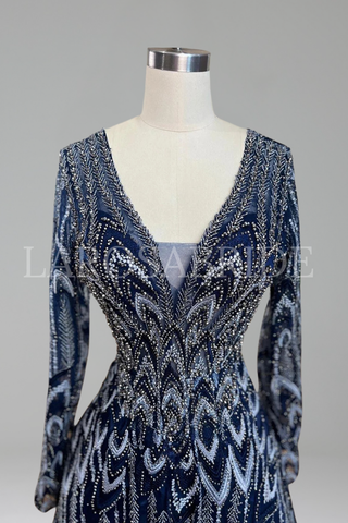 Lace Beaded A-Line Gown