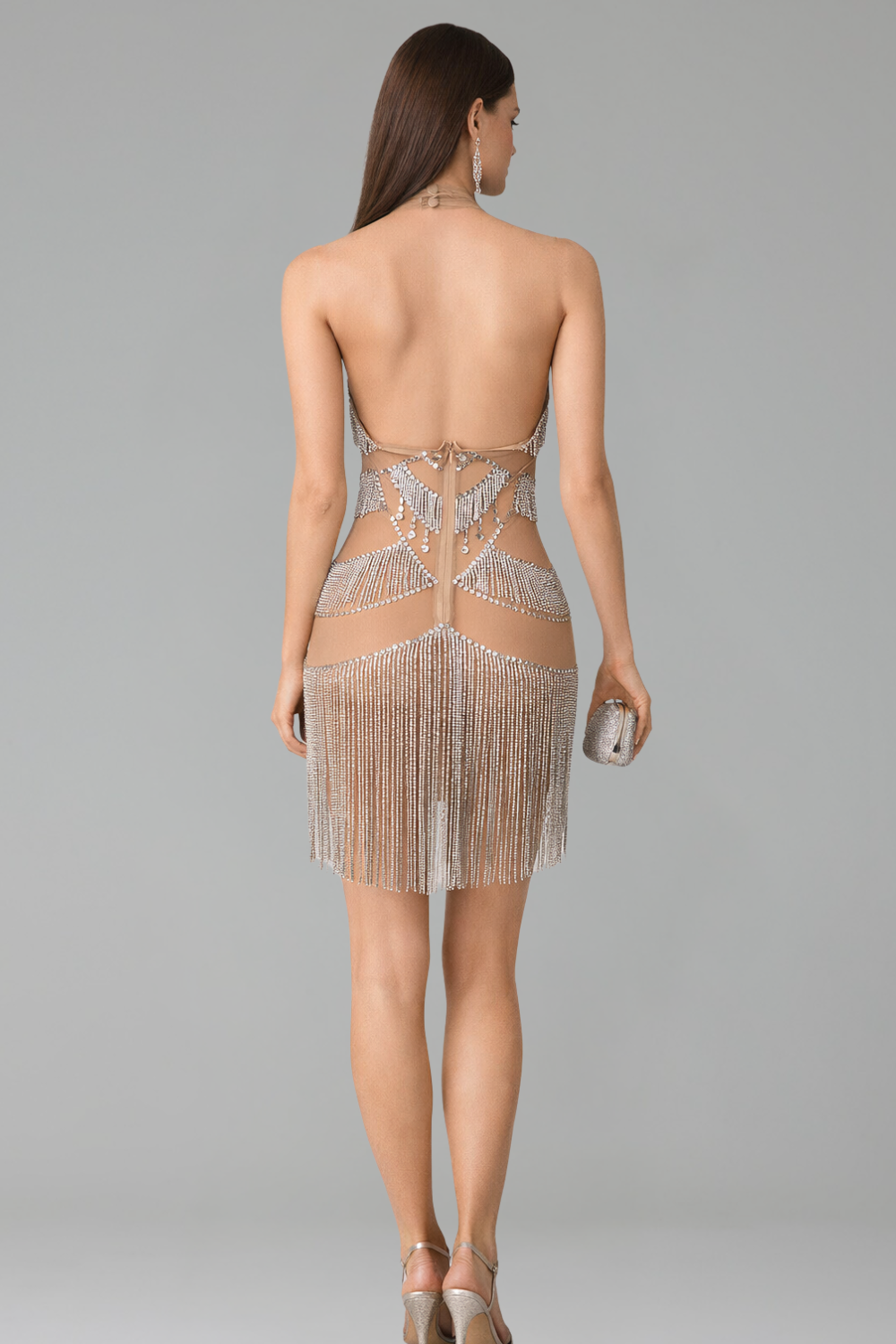 Crystal Fringe Illusion Mini Dress - LAROSABRIDE